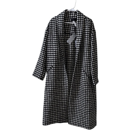🆕 NILI LOTAN Kidman Houndstooth Virgin Wool Trench Coat in Black/White Sz L - Picture 2 of 9